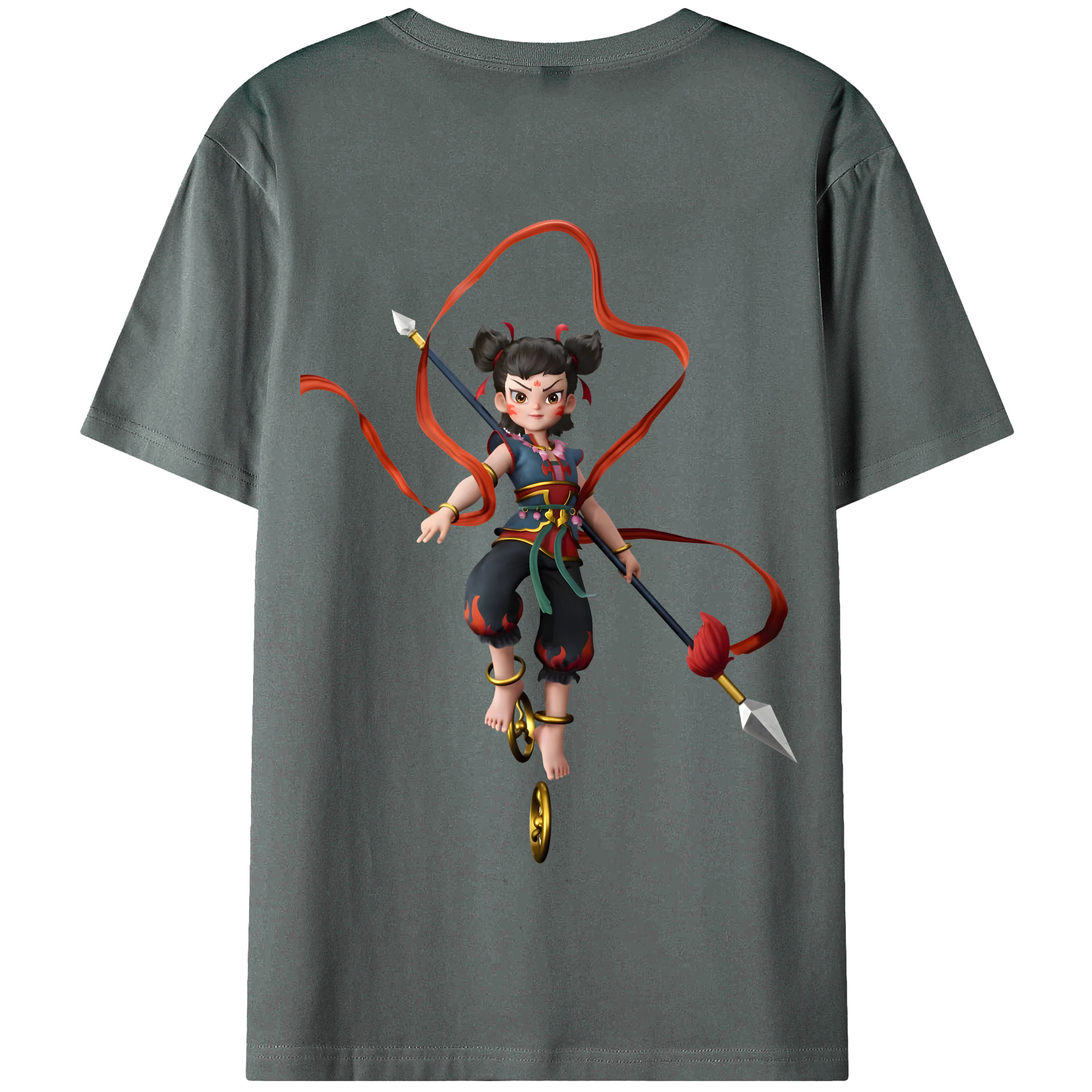 （画像用） Ne Zha 2 ナタ 魔童の大暴れ 綿100％半袖Tシャツ（背面プリント）